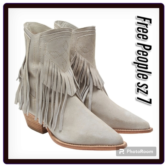 Free People Western Boots Woman  Lawless Bone/Sand Suede Leather Fringe New Sz 7 - Picture 3 of 17